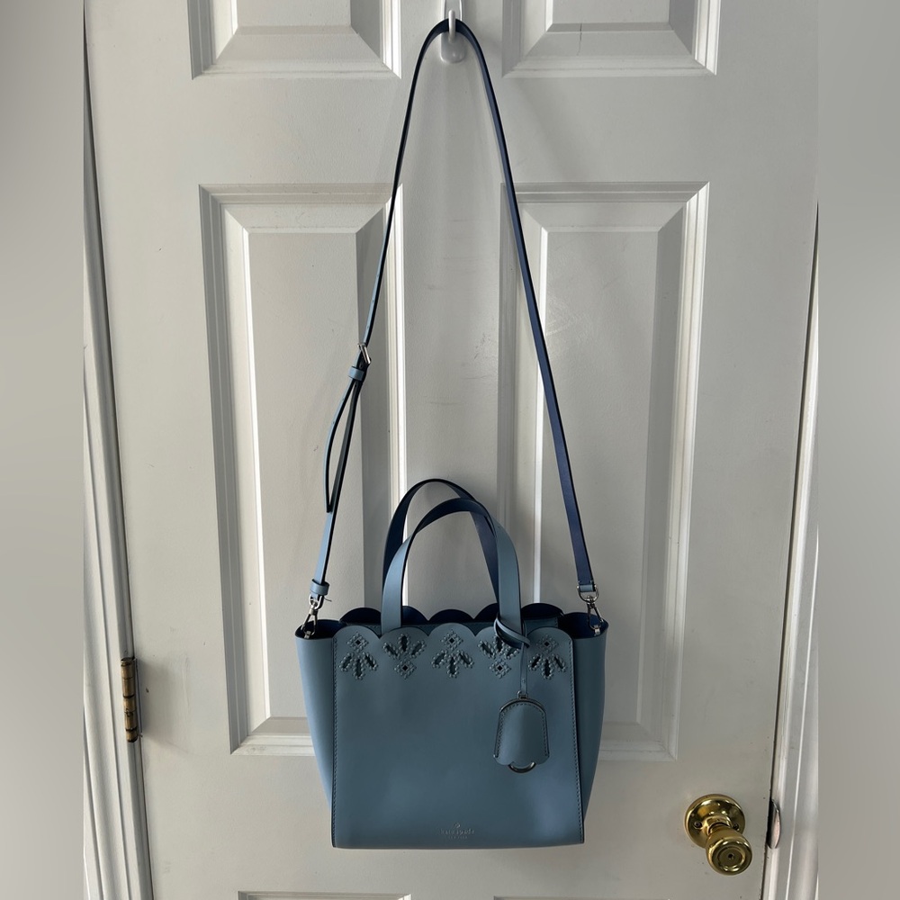 Kate Spade Magnolia Street Eyelet Mini Mina Light Blue Leather Purse, beautiful - Picture 2 of 16